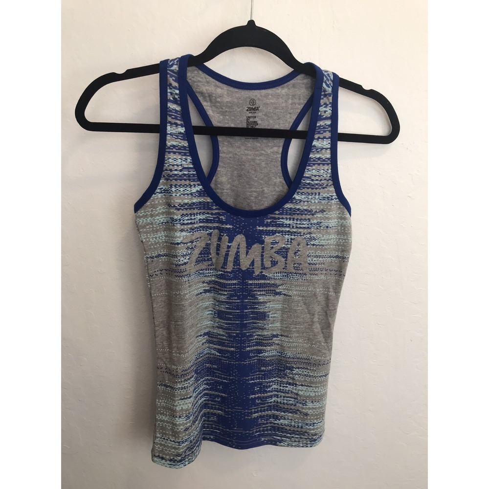 ZUMBA Womens Tank Top Workout Athletic Top Size S Blue‎ Gray Print